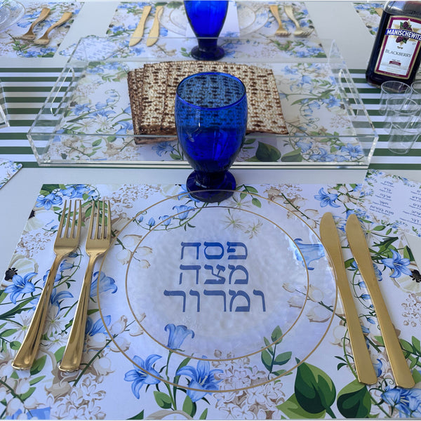 Passover coasters, Pesach, 10 plagues, Blue Floral