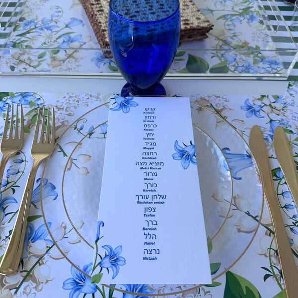 Passover cards, Set of 12 Pesach, order of the seder. Blue Flowers