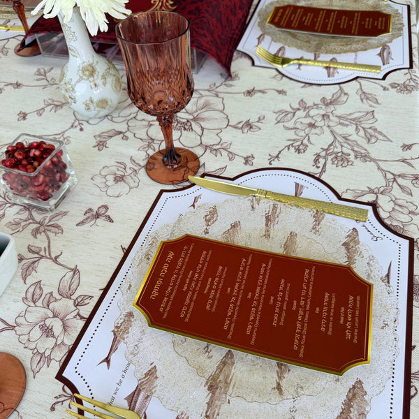 Rosh Hashanah table set for 12 ppl - Placemats, Challah Cover, Napkins and Simanim Cards - Royal Shana