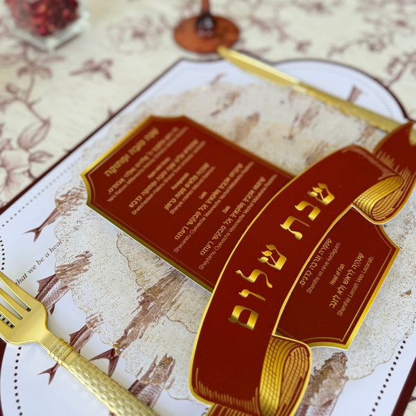 Rosh Hashanah table set for 12 ppl - Placemats, Challah Cover, Napkins and Simanim Cards - Royal Shana