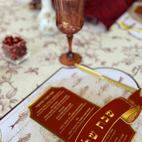 Rosh Hashanah table set for 12 ppl - Placemats, Challah Cover, Napkins and Simanim Cards - Royal Shana