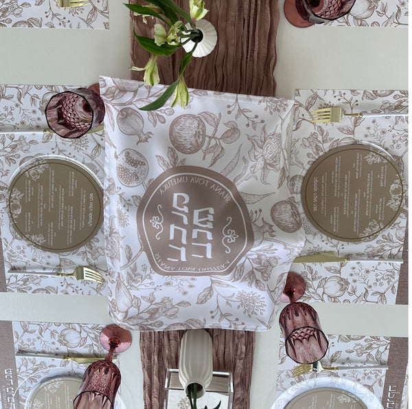 Rosh Hashanah Placemats, Beige Toile, Set of 12