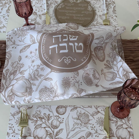 Rosh Hashanah Challah Cover, Beige Toile
