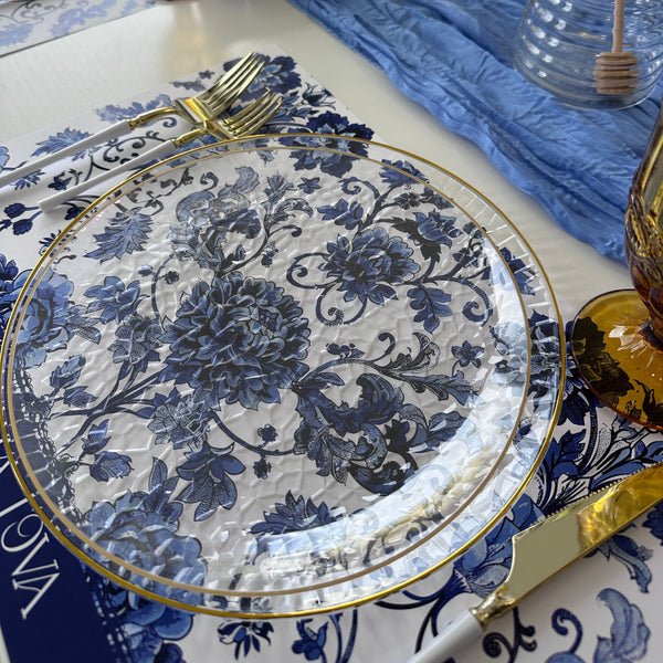 Rosh Hashanah Placemats, blue floral, Set of 12