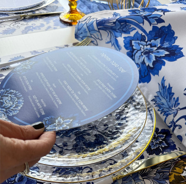 Rosh Hashanah simanim round cards, Blue Floral, set of 12