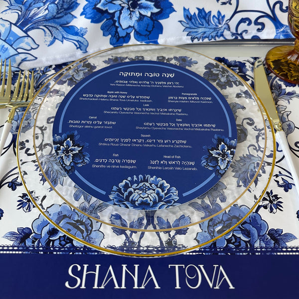Rosh Hashanah simanim round cards, Blue Floral, set of 12
