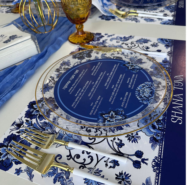 Rosh Hashanah simanim round cards, Blue Floral, set of 12