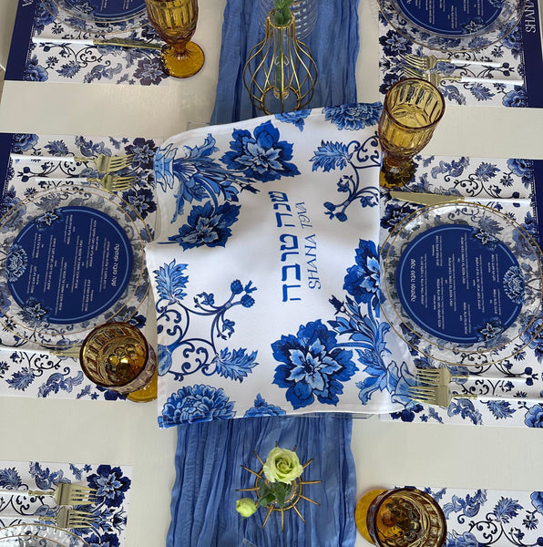 Rosh Hashanah Challah Cover, Blue Floral
