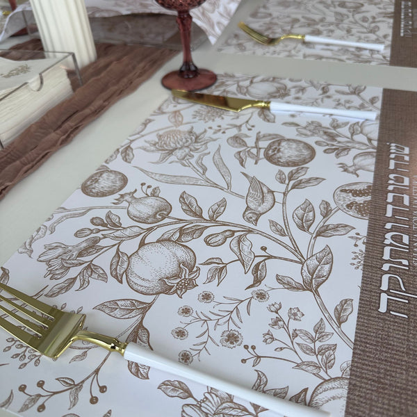 Rosh Hashanah Placemats, Beige Toile, Set of 12