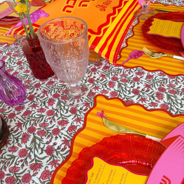 Rosh Hashanah table set for 12 ppl - Placemats, Challah Cover, Napkins and Simanim Cards - SHANA POP