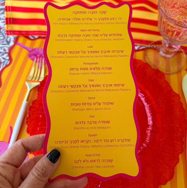 Rosh Hashanah table set for 12 ppl - Placemats, Challah Cover, Napkins and Simanim Cards - SHANA POP