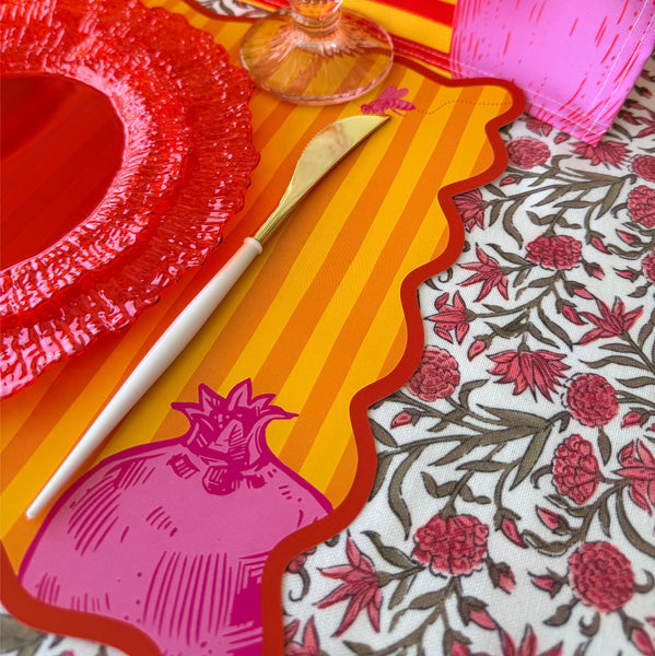 Rosh Hashanah table set for 12 ppl - Placemats, Challah Cover, Napkins and Simanim Cards - SHANA POP
