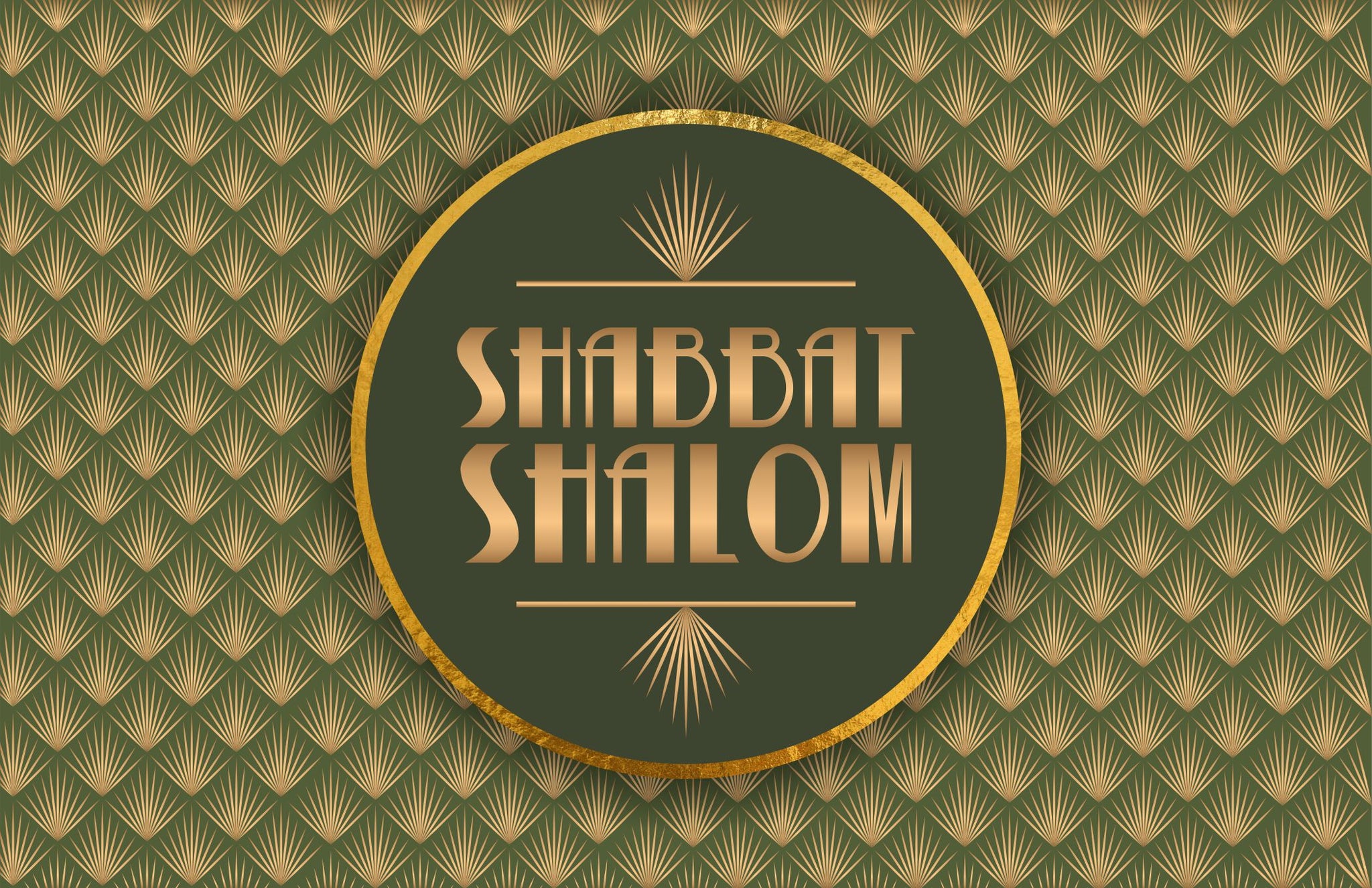 Shabbat Shalom placemat Art Nouveau style, gold and green