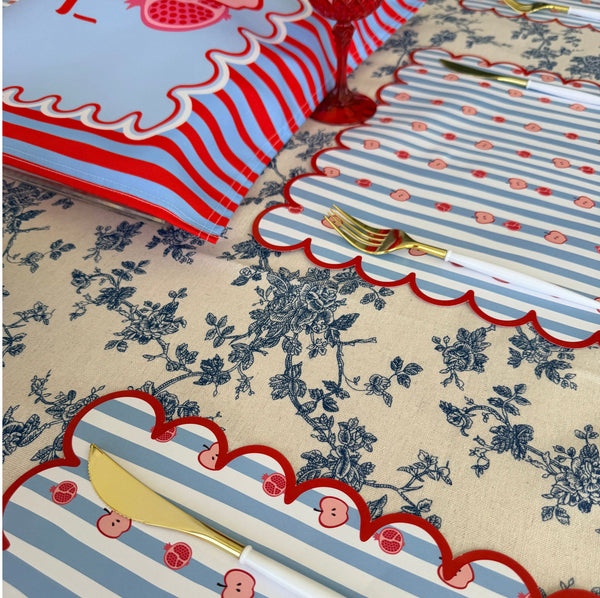 Rosh Hashanah table set for 12 ppl - Placemats, Challah Cover, Shabbat Banners and Simanim Cards - SWEET SHANA