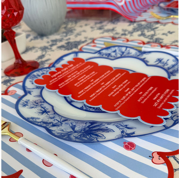 Rosh Hashanah table set for 12 ppl - Placemats, Challah Cover, Shabbat Banners and Simanim Cards - SWEET SHANA
