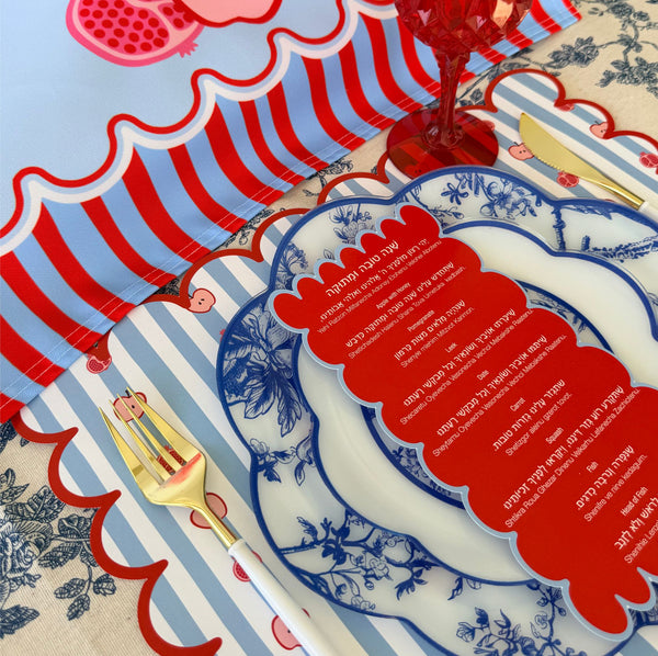 Rosh Hashanah table set for 12 ppl - Placemats, Challah Cover, Shabbat Banners and Simanim Cards - SWEET SHANA