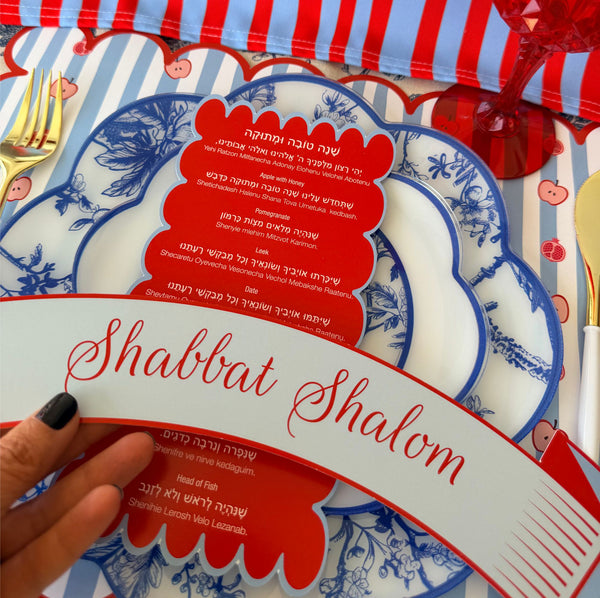 Rosh Hashanah table set for 12 ppl - Placemats, Challah Cover, Shabbat Banners and Simanim Cards - SWEET SHANA