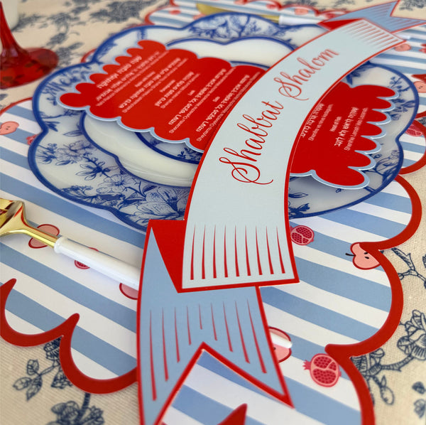Rosh Hashanah table set for 12 ppl - Placemats, Challah Cover, Shabbat Banners and Simanim Cards - SWEET SHANA