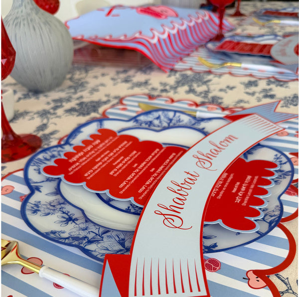 Rosh Hashanah table set for 12 ppl - Placemats, Challah Cover, Shabbat Banners and Simanim Cards - SWEET SHANA