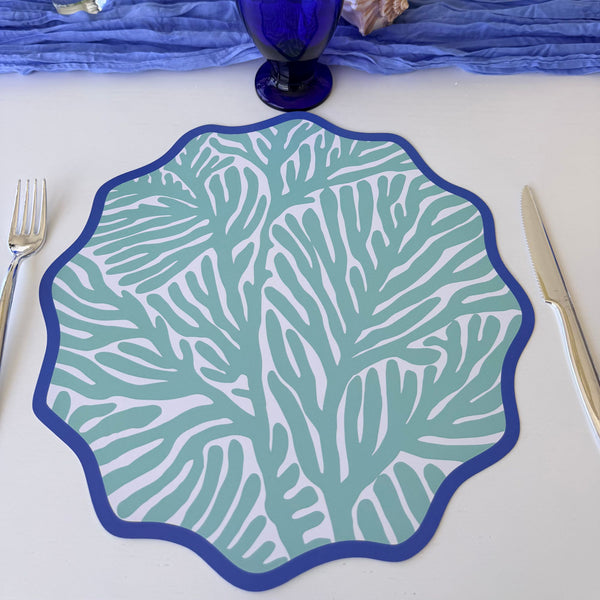 Wavy Paper Placemats, set of 12, Coastal Beach House Table Decor, coral, aqua