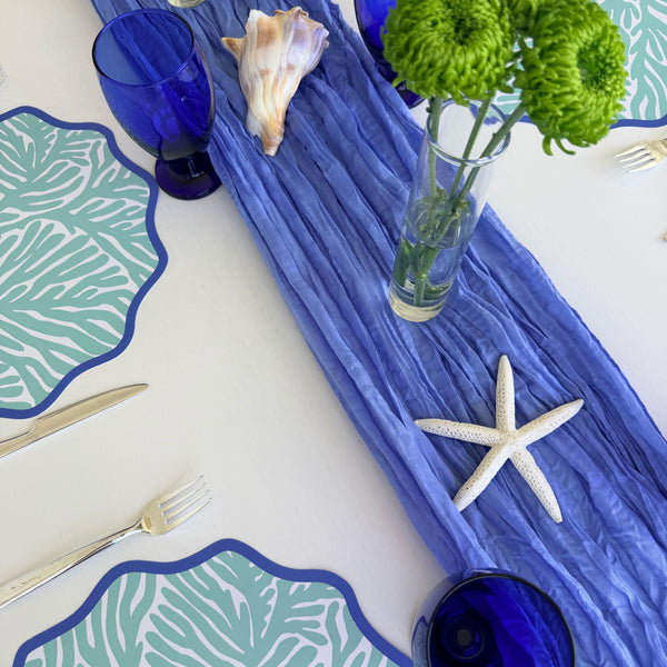 Wavy Paper Placemats, set of 12, Coastal Beach House Table Decor, coral, aqua