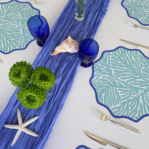 Wavy Paper Placemats, set of 12, Coastal Beach House Table Decor, coral, aqua
