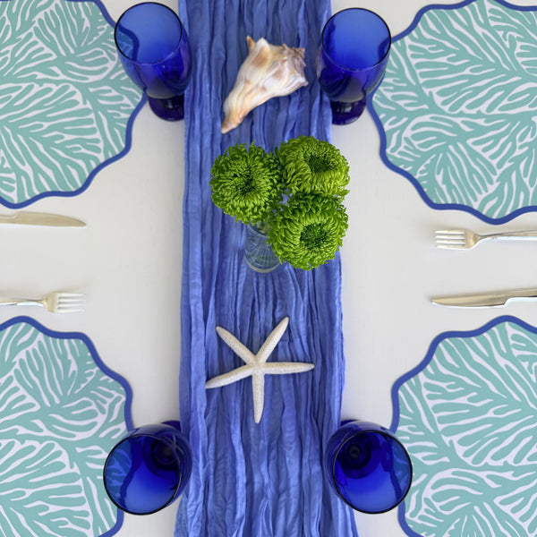 Wavy Paper Placemats, set of 12, Coastal Beach House Table Decor, coral, aqua