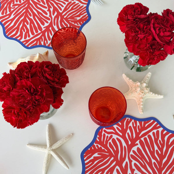 Wavy Paper Placemats, set of 12, Coastal Beach House Table Decor, red coral