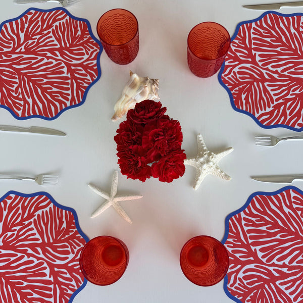 Wavy Paper Placemats, set of 12, Coastal Beach House Table Decor, red coral