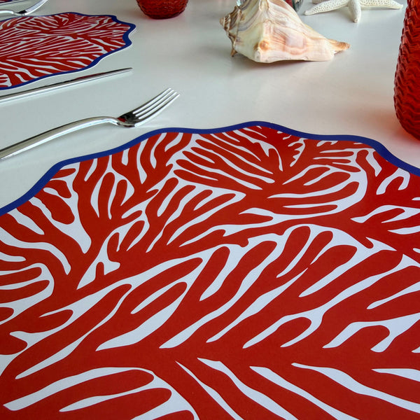 Wavy Paper Placemats, set of 12, Coastal Beach House Table Decor, red coral
