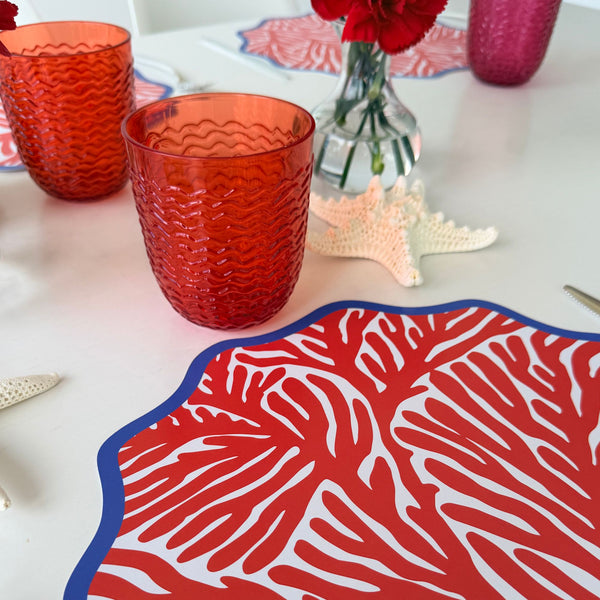 Wavy Paper Placemats, set of 12, Coastal Beach House Table Decor, red coral