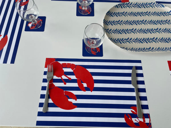Nautical Placemats and Coasters Combo Set - Lobster Blue and Red