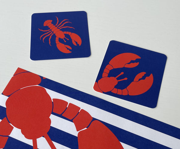 Nautical Placemats and Coasters Combo Set - Lobster Blue and Red