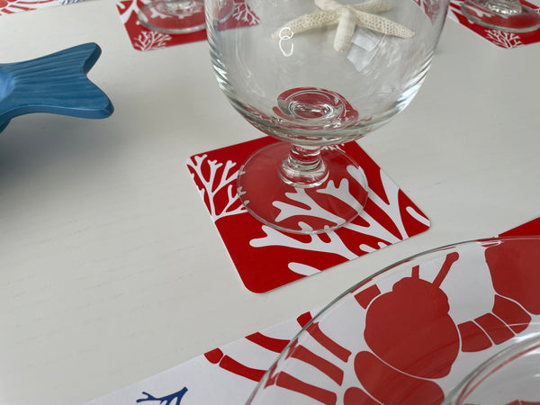 Nautical Placemats and Coasters Combo Set - Lobsters and Corals