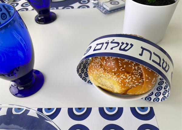 Shabbat SET of  Placemats + Challah Strips - Evil Eye