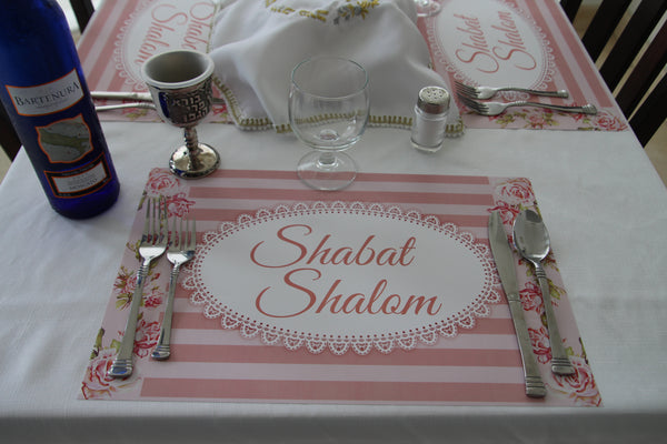 Shabbat Shalom Flowers Placemats Pinky lines