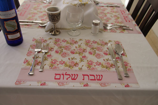 Shabbat Shalom Flowers Placemats Pink