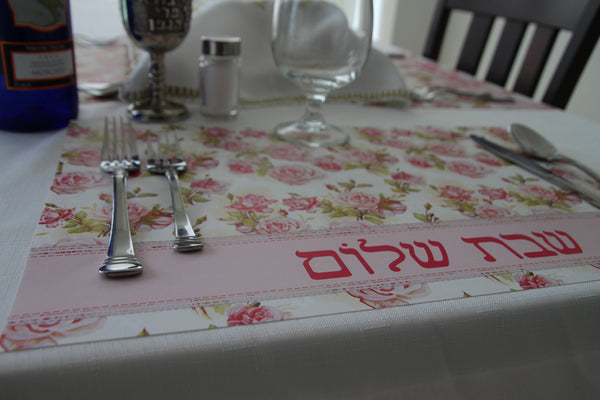Shabbat Shalom Flowers Placemats Pink