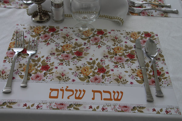 Shabbat Shalom Flowers Placemats Orange