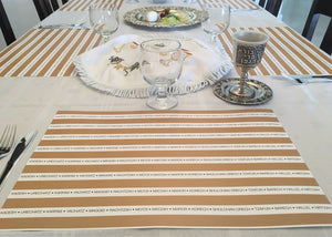 Passover placemats, gold stripes black letters, Set of 12 paper placemats