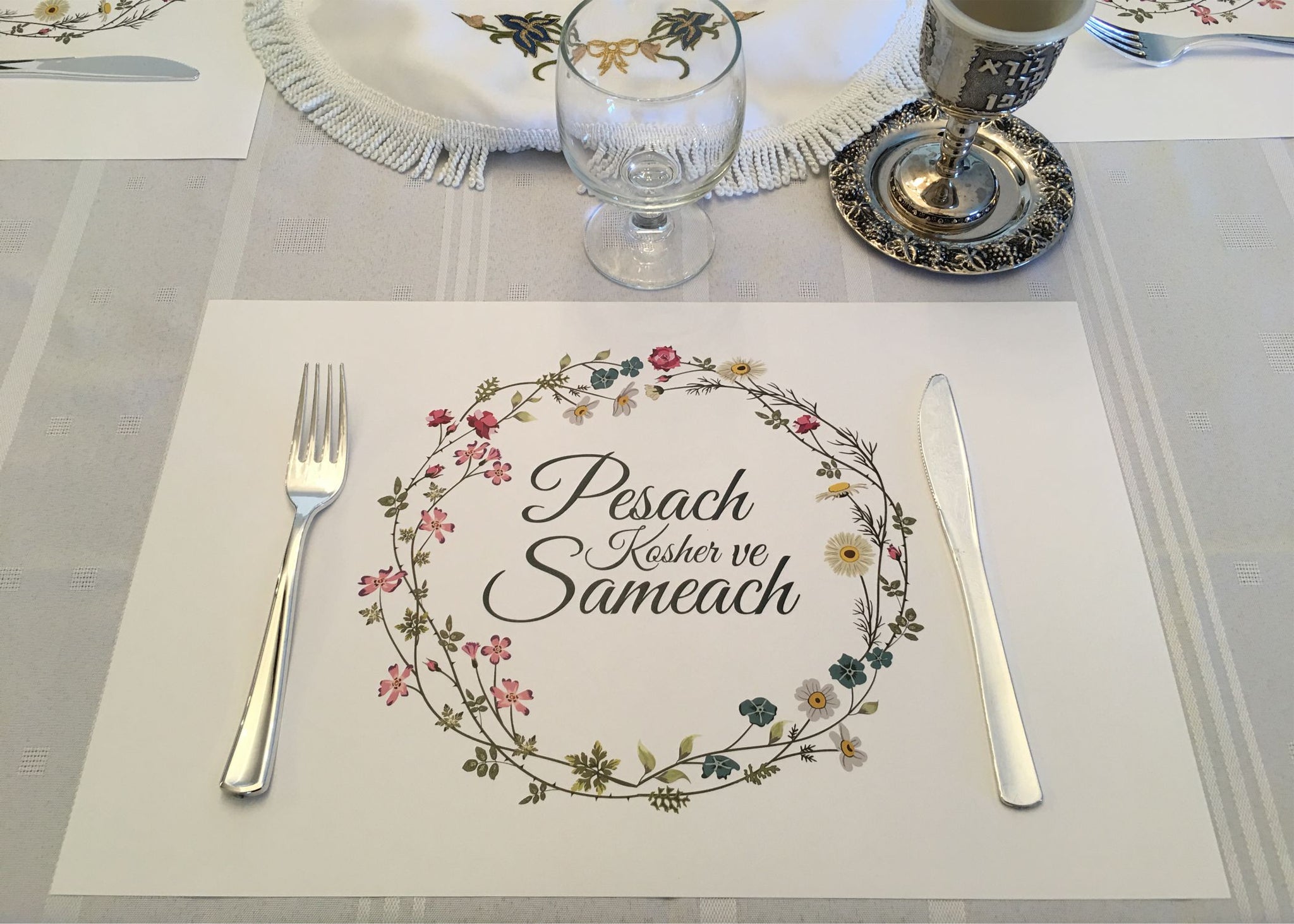 Passover placemats, floral, Set of 12 paper placemats