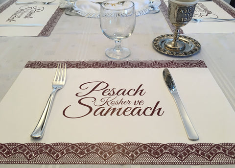 Passover placemats, Set of 12 paper placemats, lace, burgundy