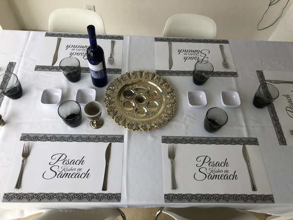 Passover placemats, Set of 12 paper placemats, lace, dark grey