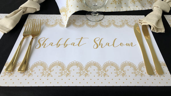 Shabbat Shalom Placemats Gold Lace