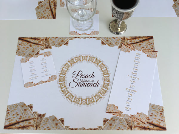 Passover 3 x SET - 12 Placemats + 12 seder cards + 12 coasters plagues