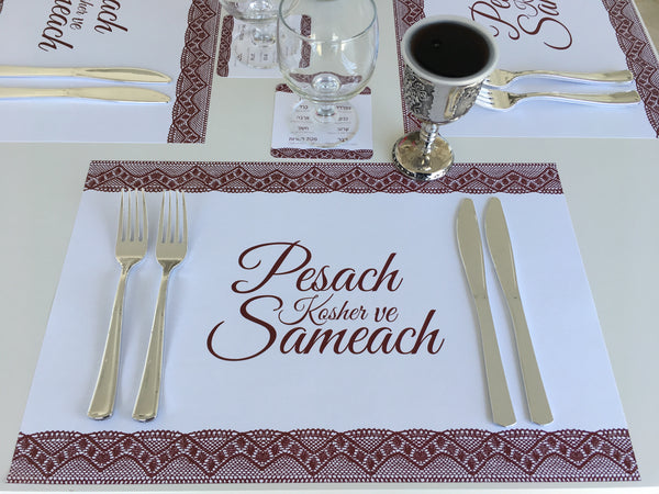 Passover 3 x SET - 12 Placemats + 12 seder cards + 12 coasters plagues