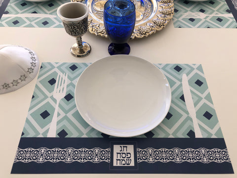 Passover placemats, blue, Set of 12 paper placemats