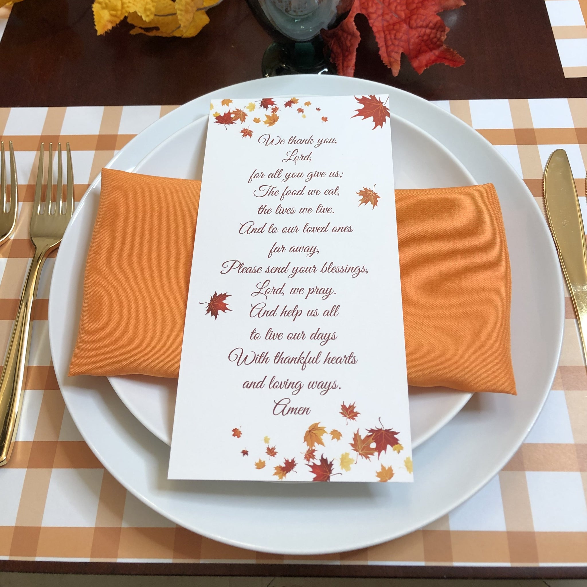 Pack Thanksgiving Placemats plus Blessing cards - Plaid 2