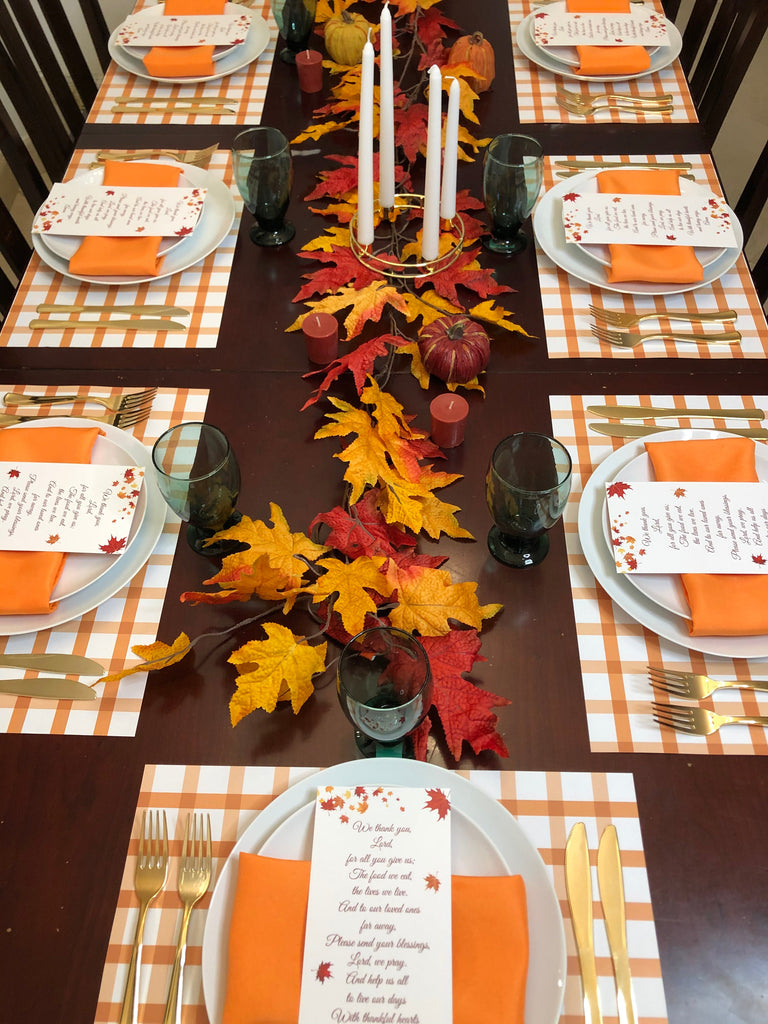 Complete Thanksgiving Set, Paper Placemats, Cloth Napkins and