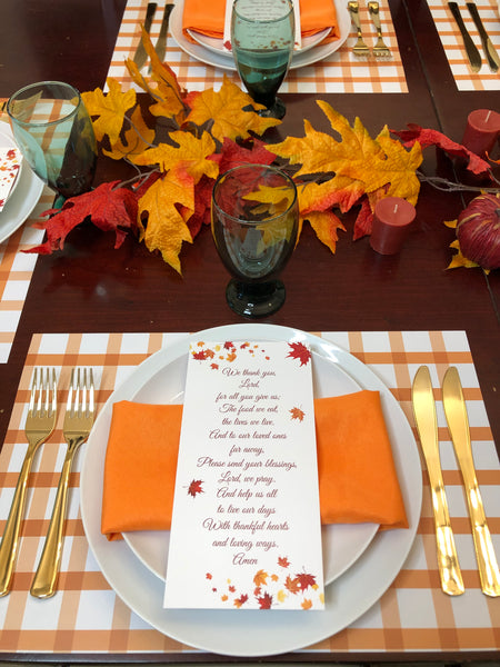 Pack Thanksgiving Placemats plus Blessing cards - Plaid 2